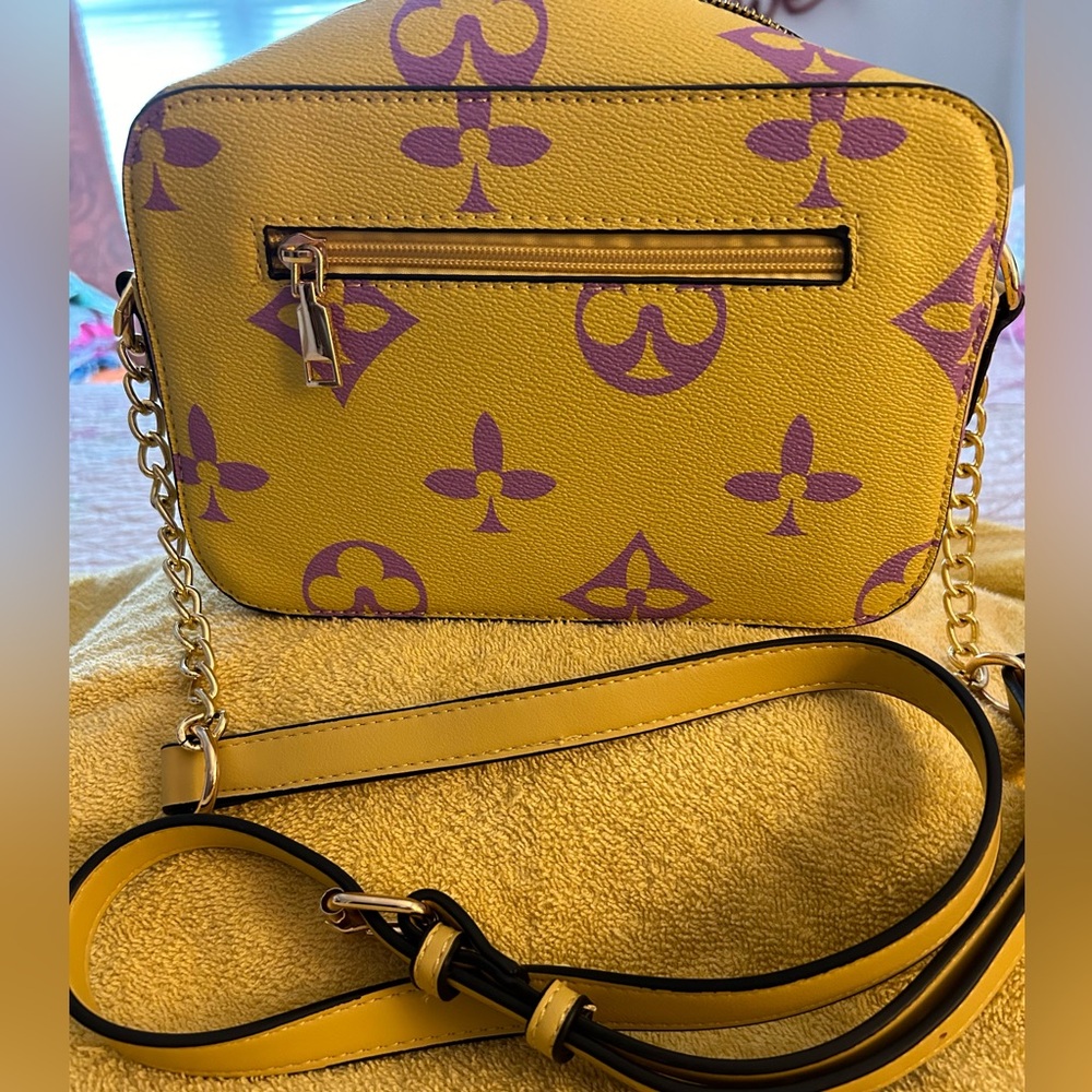 Inspired yellow and purple Crossbody purse. With matching wallet.